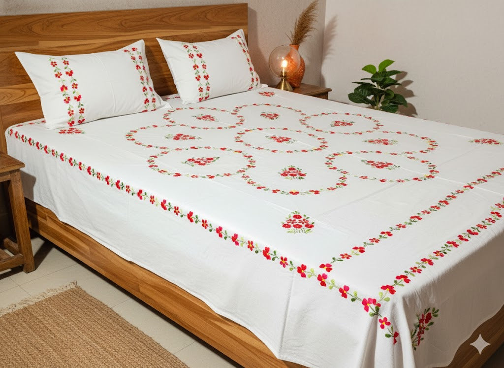 Chikonwala's Hand Embroidered Pure Cotton Bedsheet