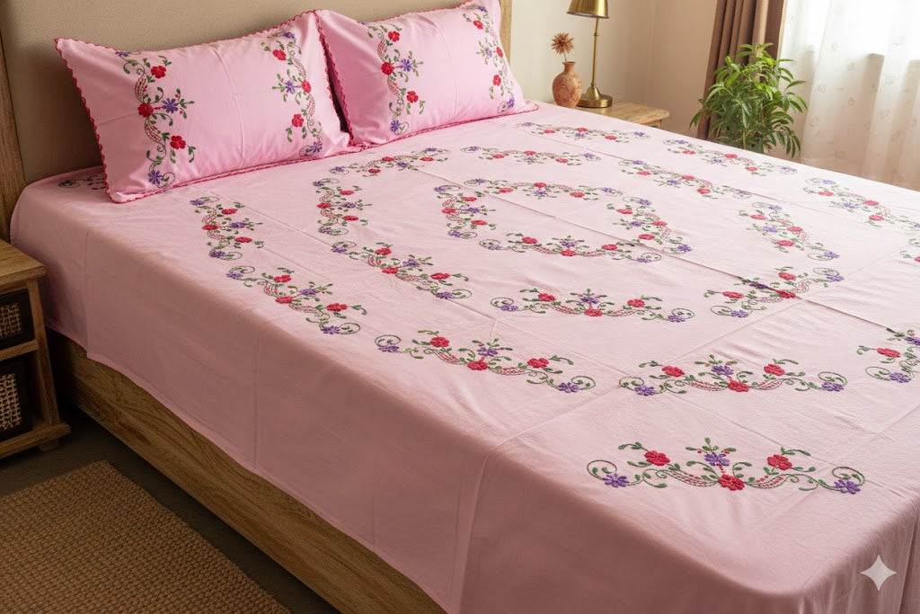 Chikonwala's Hand Embroidered Floral Design Bedsheet