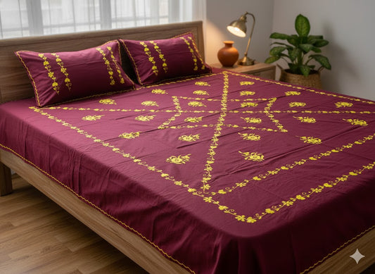 Chikonwala's Hand Embroidered Floral Design Bedsheet