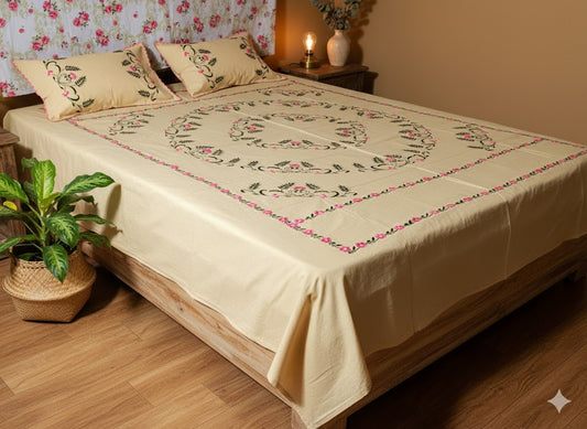 Chikonwala's Hand Embroidered Floral Design Bedsheet