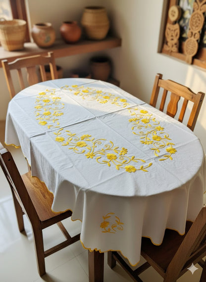Hand Embroidered Floral Table Cover