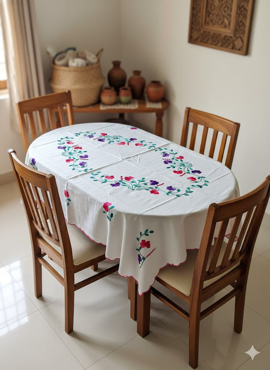 Hand Embroidered Floral Four Seater Table Cover