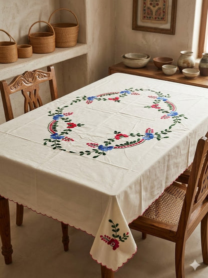 Hand Embroidered Floral Table Cover