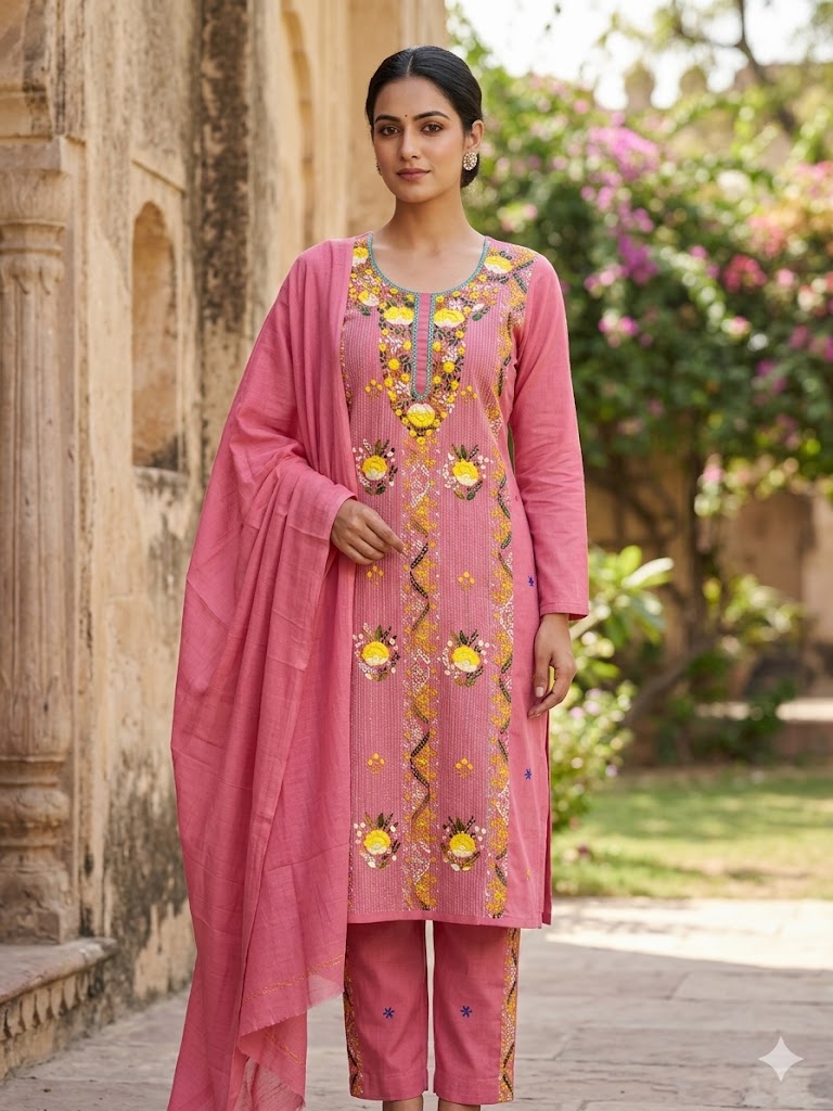 Chikonwala's Exclusive Hand Embroidered Kolkatakari Dress Material