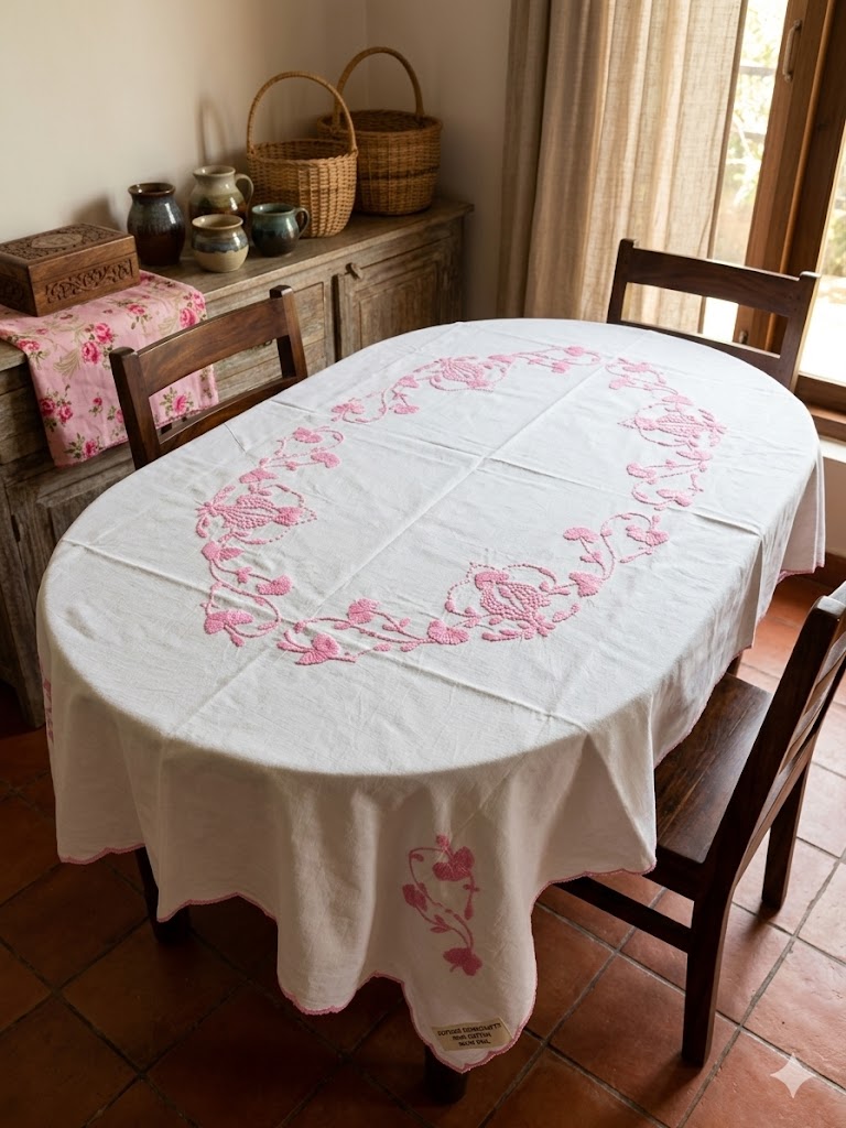 Hand Embroidered Floral Table Cover