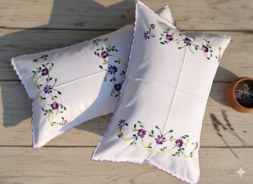 Chikonwala Hand-Embroidered Floral Pillow Cover Set– Set of 2