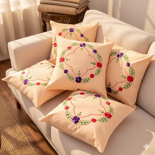 Hand Embroidered Cotton Cushion Covers (Set of 5)