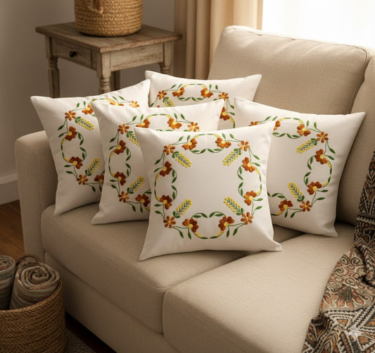 Hand Embroidered Cotton Cushion Covers (Set of 5)