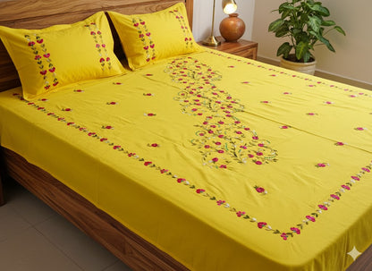 Chikonwala's Hand Embroidered Floral Design Bedsheet