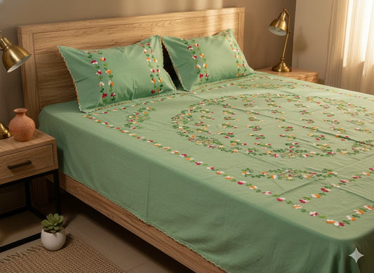 Chikonwala's Hand Embroidered Floral Design Bedsheet