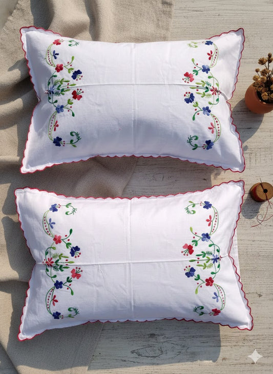 Chikonwala Hand-Embroidered Floral Pillow Cover Set– Set of 2