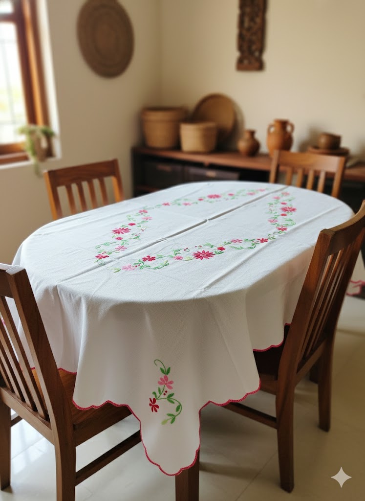 Hand Embroidered Floral Table Cover