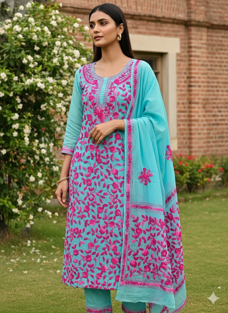 Chikonwala's Exclusive Hand Embroidered Fulkari Dress