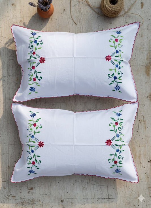 Chikonwala Hand-Embroidered Floral Pillow Cover Set– Set of 2