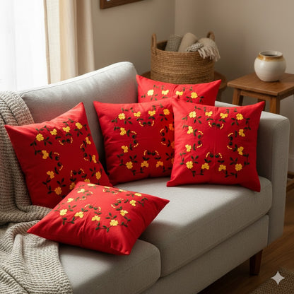 Hand Embroidered Cotton Cushion Covers (Set of 5)