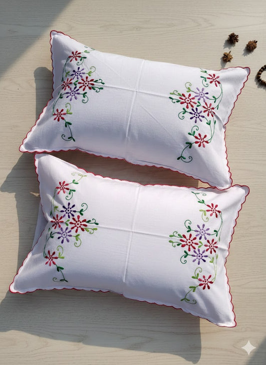 Chikonwala Hand-Embroidered Floral Pillow Cover Set– Set of 2