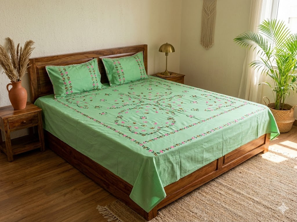 Chikonwala's Hand Embroidered Floral Design Bedsheet