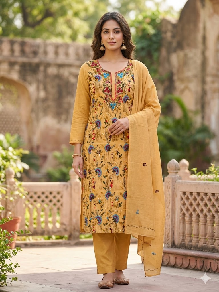 Chikonwala's Exclusive Hand Embroidered Kolkatakari Dress Material