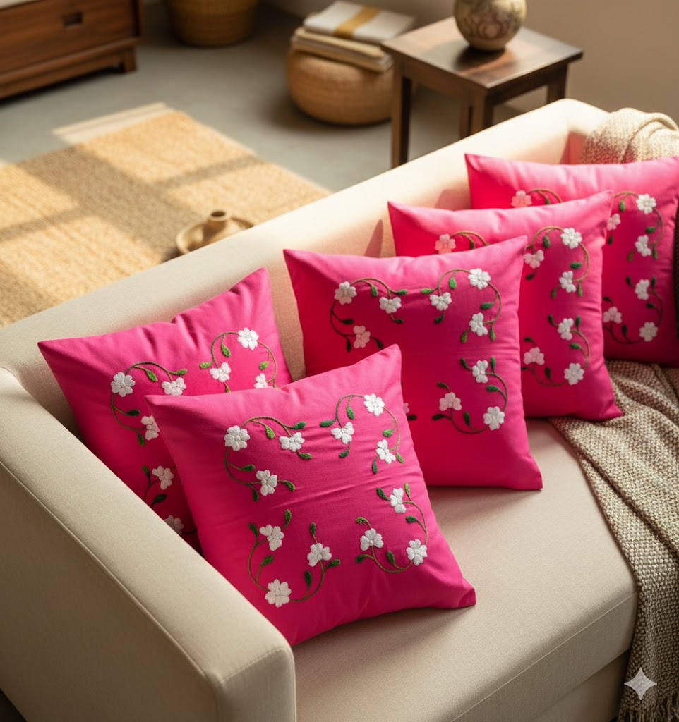 Hand Embroidered Cotton Cushion Covers (Set of 5)