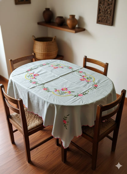 Hand Embroidered Floral Four Seater Table Cover