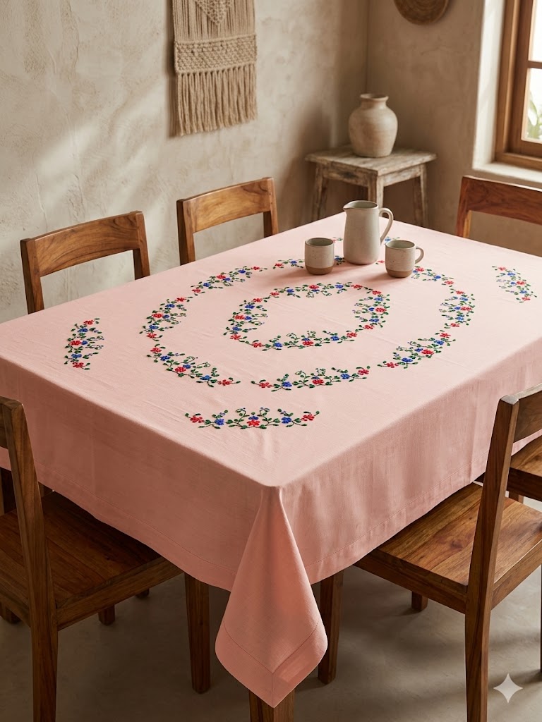 Hand Embroidered Floral Table Cover