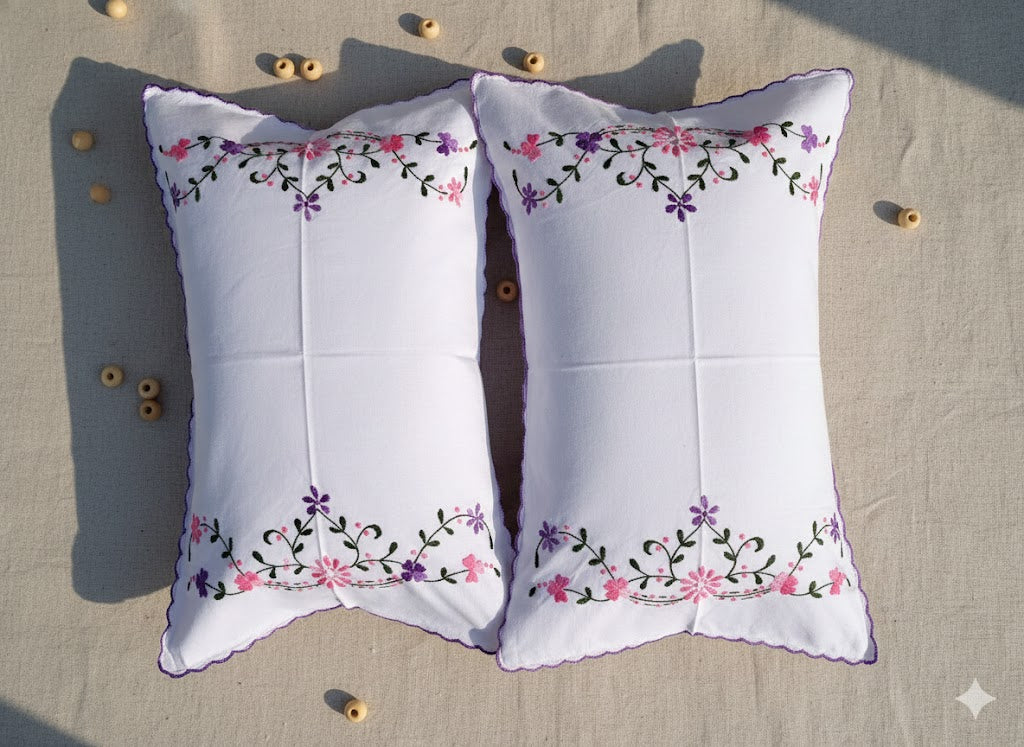 Chikonwala Hand-Embroidered Floral Pillow Cover Set– Set of 2