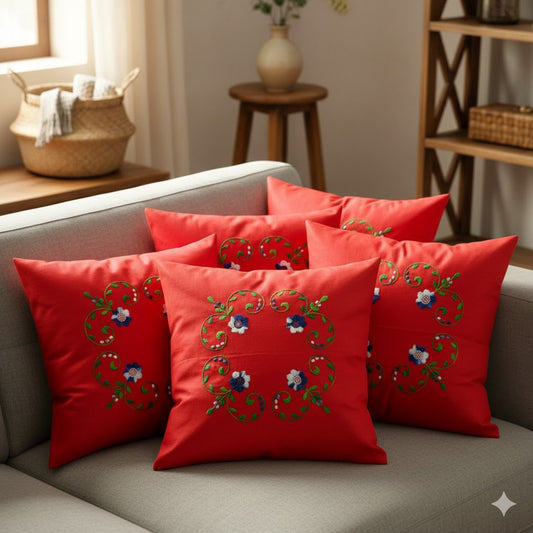 Hand Embroidered Cotton Cushion Covers (Set of 5)