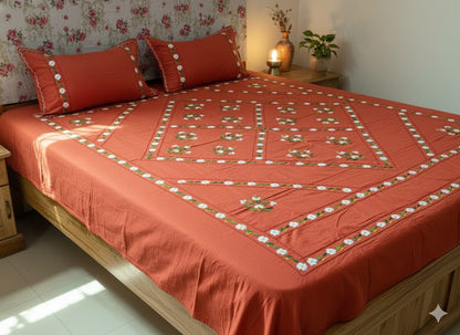 Chikonwala's Floral Embroidered Cotton Beading  Bedsheet