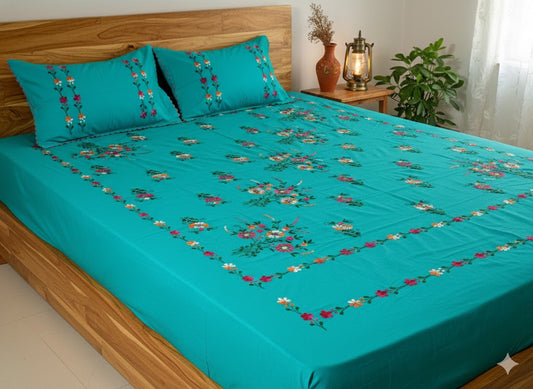 Chikonwala's Hand Embroidered Floral Design Bedsheet