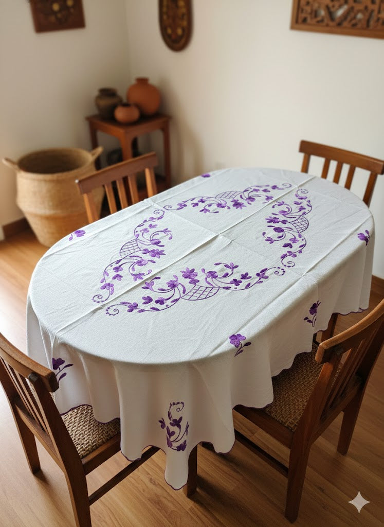 Hand Embroidered Floral Four Seater Table Cover