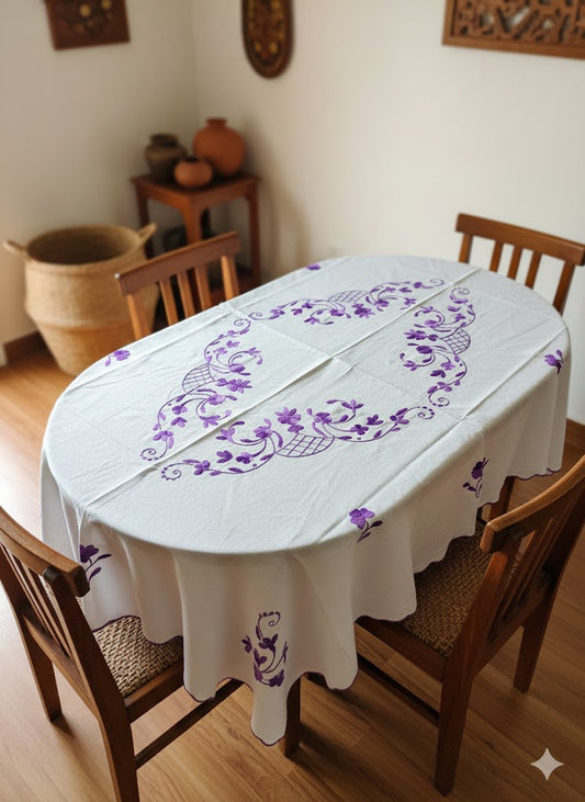 Hand Embroidered Floral Four Seater Table Cover