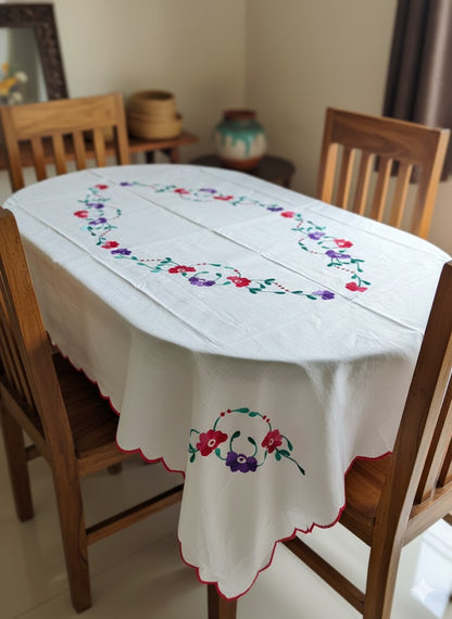 Hand Embroidered Floral Four Seater Table Cover