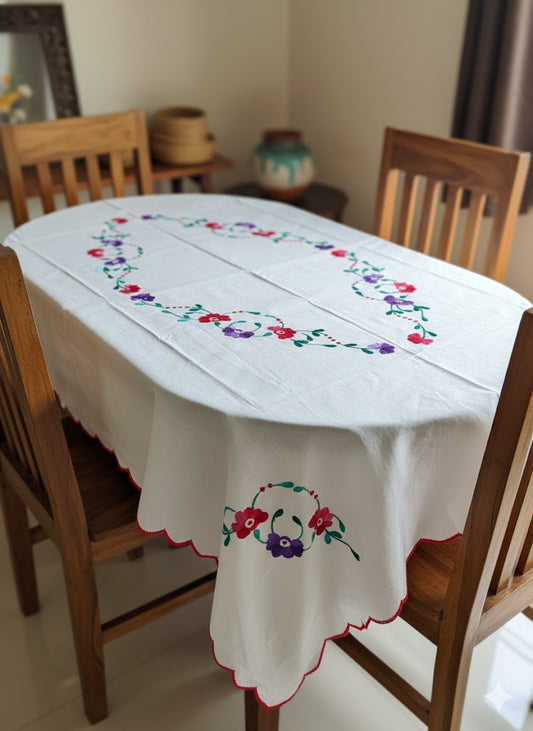 Hand Embroidered Floral Four Seater Table Cover