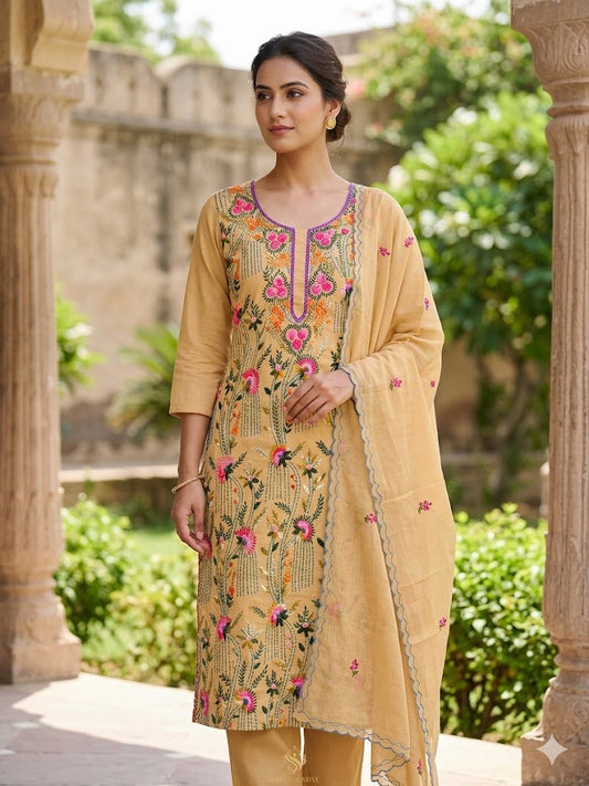 Chikonwala's Exclusive Hand Embroidered Kolkatakari Dress Material