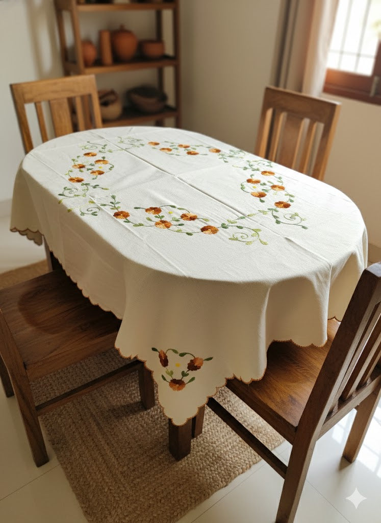 Hand Embroidered Floral Table Cover