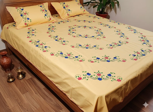 Chikonwala's Hand Embroidered Floral Design Bedsheet