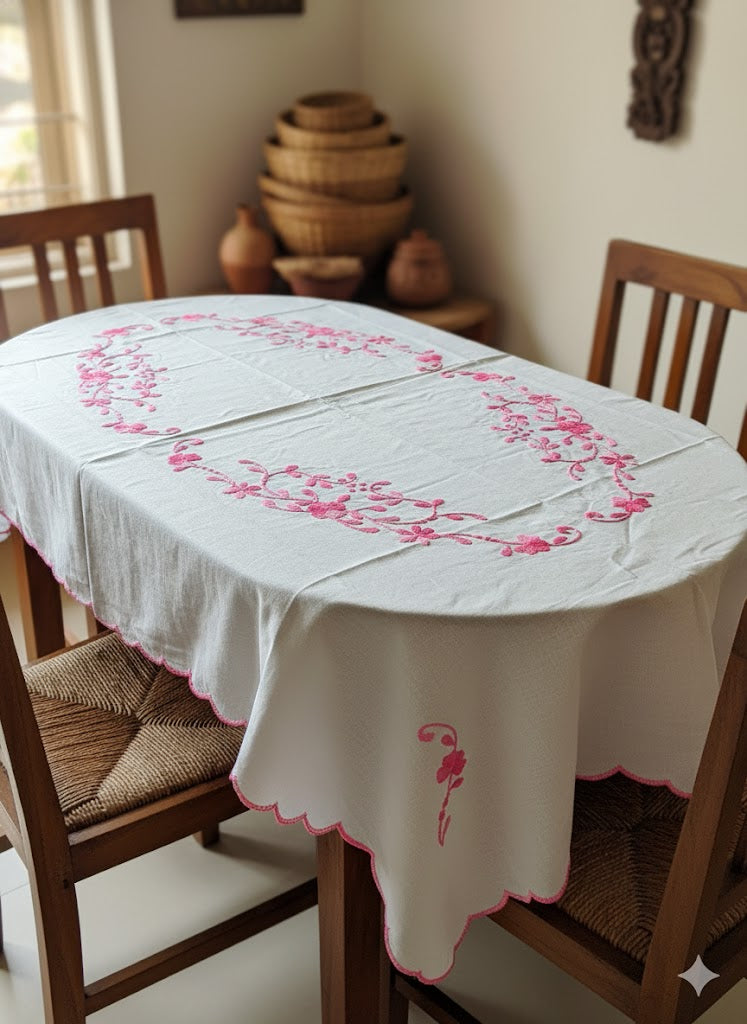Hand Embroidered Floral Table Cover
