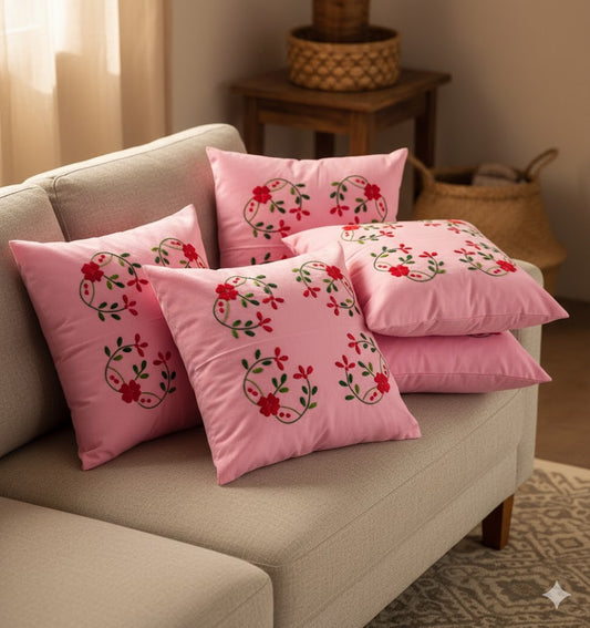 Hand Embroidered Cotton Cushion Covers (Set of 5)