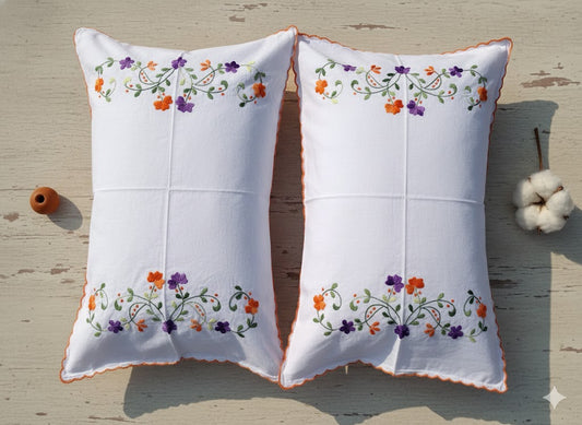 Chikonwala Hand-Embroidered Floral Pillow Cover Set– Set of 2
