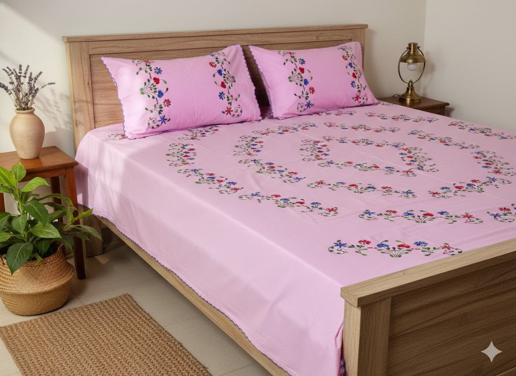 Chikonwala's Hand Embroidered Floral Design Bedsheet