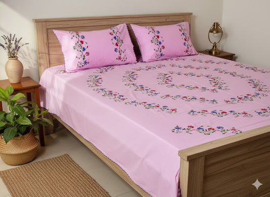 Chikonwala's Hand Embroidered Floral Design Bedsheet
