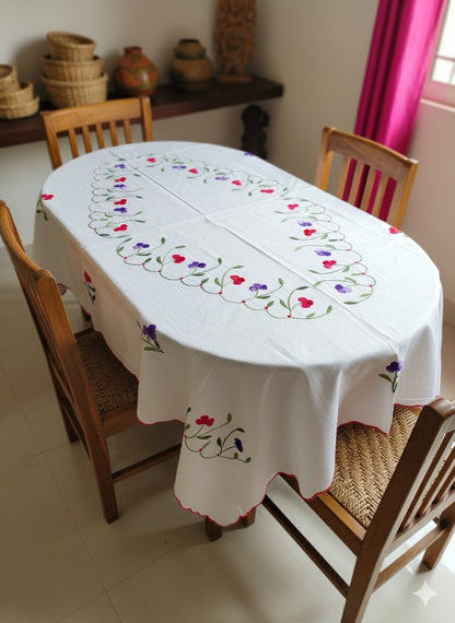 Hand Embroidered Floral Table Cover
