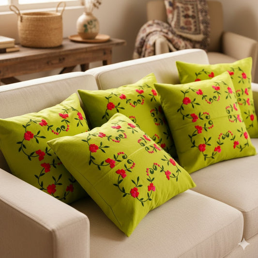Hand Embroidered Cotton Cushion Covers (Set of 5)