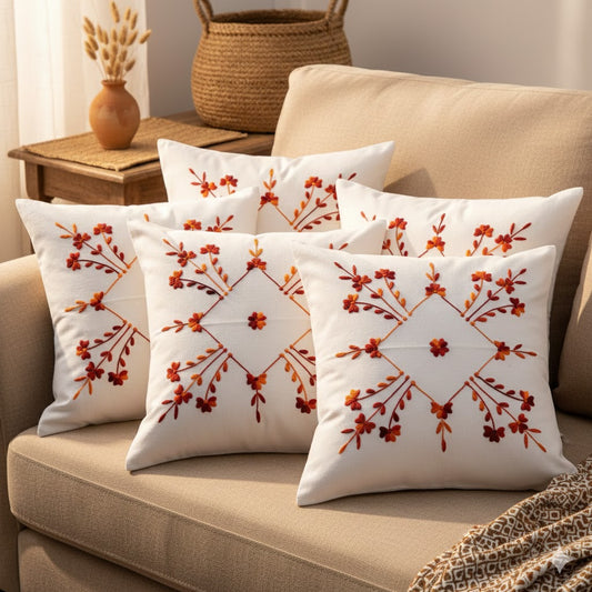 Hand Embroidered Cotton Cushion Covers (Set of 5)