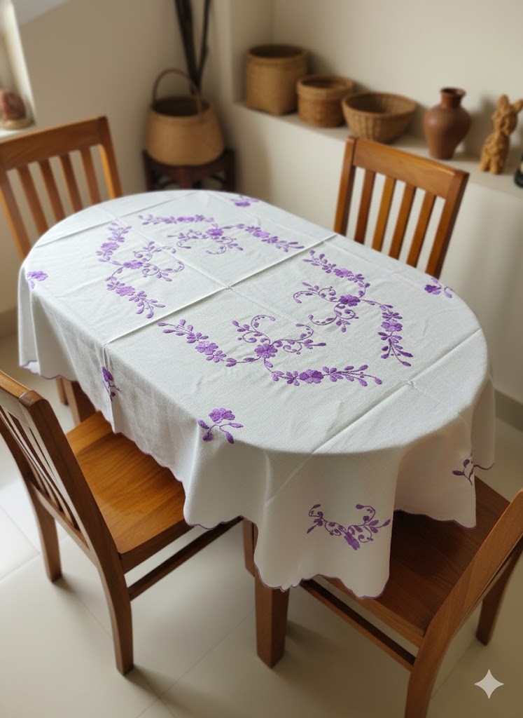 Hand Embroidered Floral Table Cover