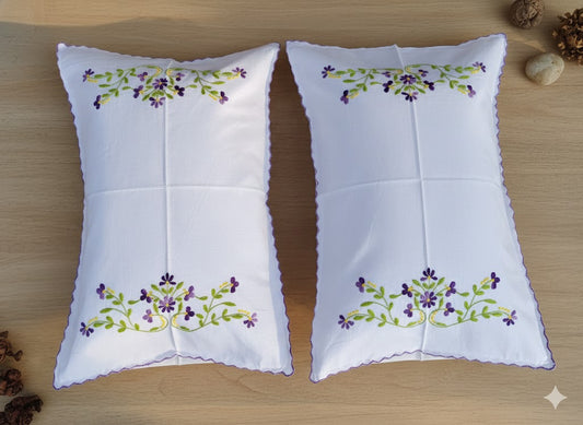 Chikonwala Hand-Embroidered Floral Pillow Cover Set– Set of 2