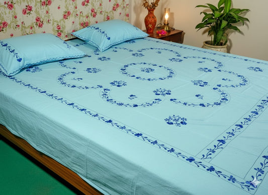 Chikonwala's Floral Embroidered Cotton Beading  Bedsheet
