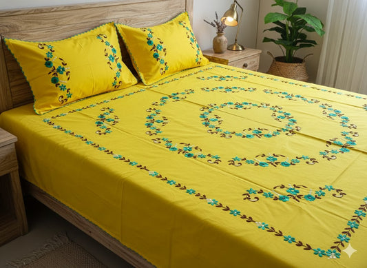 Chikonwala's Hand Embroidered Floral Design Bedsheet