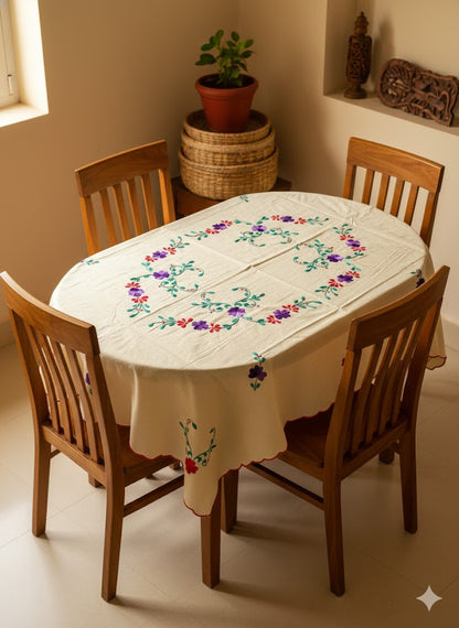 Hand Embroidered Floral Four Seater Table Cover