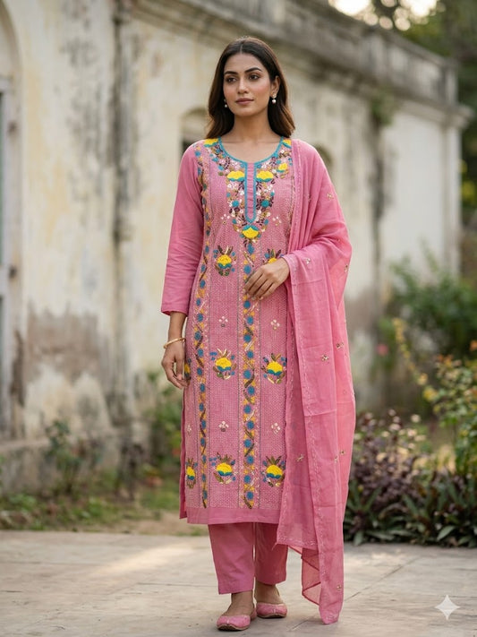 Chikonwala's Exclusive Hand Embroidered Kolkatakari Dress Material